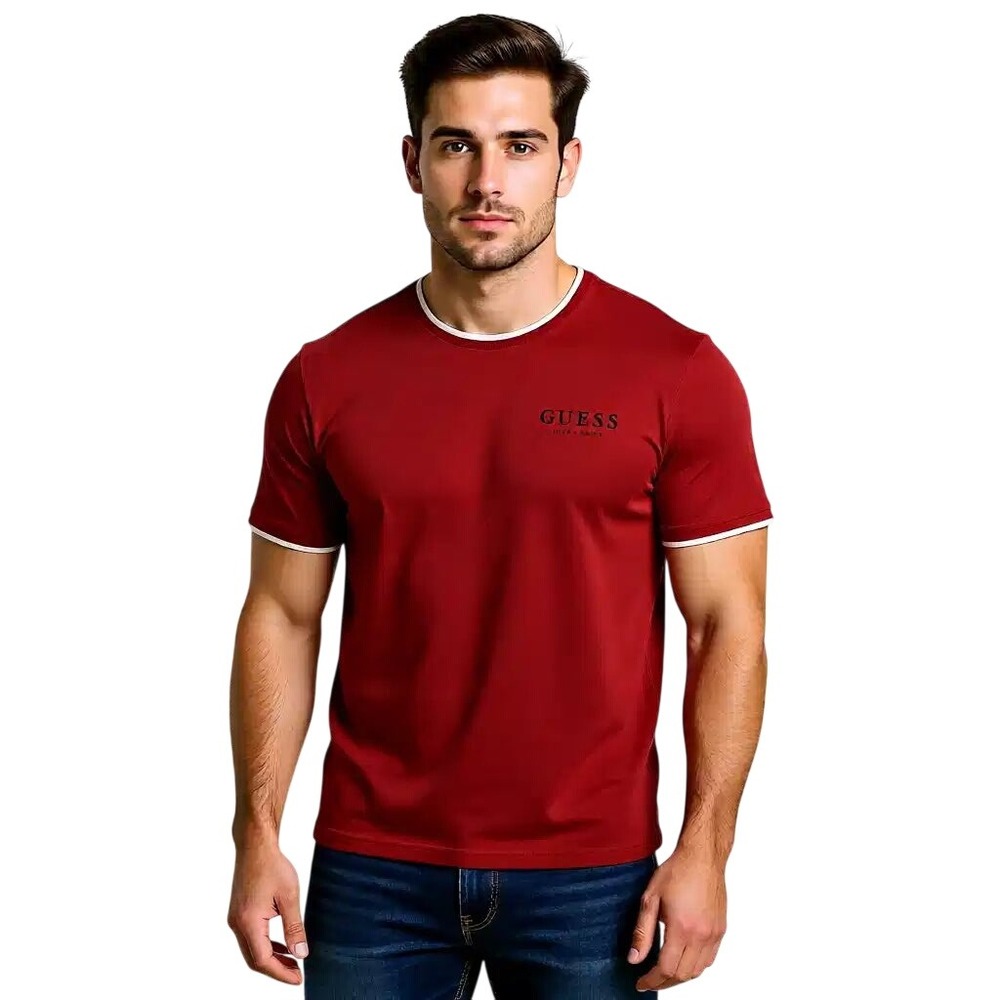Guess Mens Los Angeles Logo‎ T-Shirt Red White Trim Crew Neck XL NWT - Picture 1 of 6